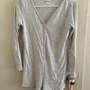 Old Navy light Gray/ Grey long sleeve button up romper, lounge